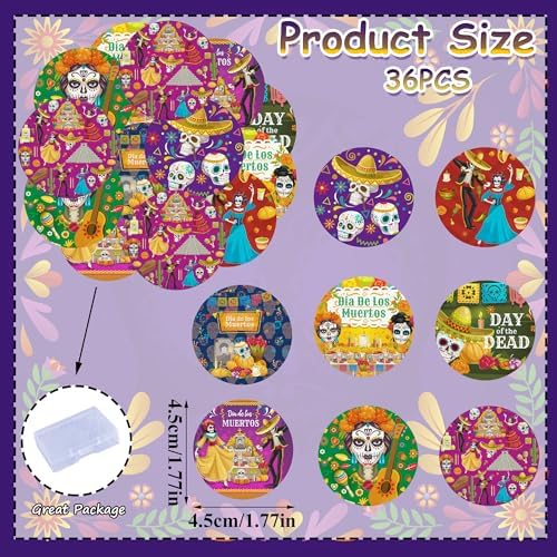 36PCS Edible Dia De Los Muertos Cupcake Toppers Wafer Paper Day of The Dead Cupcake Picks Skeleton Sugar Skul Cupcake Toppers for Mexican Fiesta Theme Party Decor Supplies (Dia De Los 2)