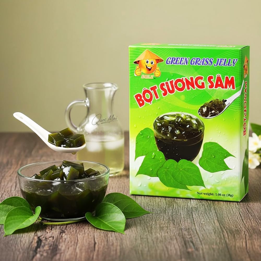 Smile Green Grass Jelly Powder (Bot Suong Sam) – 3 Box x 1.06oz (30g) | Herbal Vietnamese Cooling Jelly | Easy to Make | 100% Natural