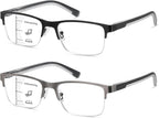 2 PCS Multifocal Progressive Reading Glasses Men, Metal Blue Light Multifocus Readers for Mid & Near Workplace