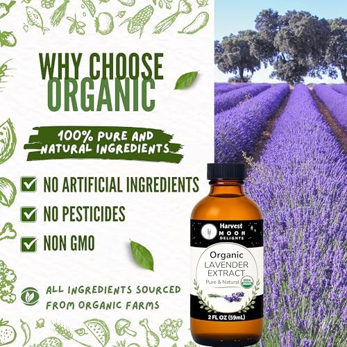 Organic Lavender Extract for Baking, Ice Cream, Drinks, and Candy - 2 oz - By Harvest Moon Delights - Food Grade - Lavender Flavoring for Drinks