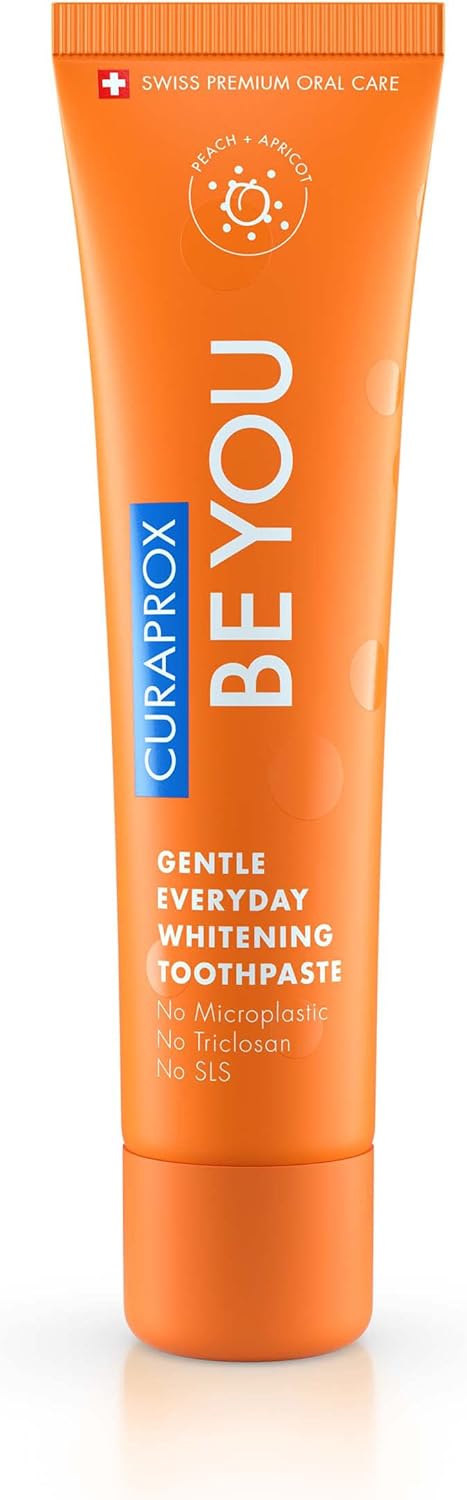 Curaprox Whitening Toothpaste – for Fresh Breath & Gum Care | Enzymatic Formula, Peach & Apricot Flavour, Orange, 60ml | Vegan, SLS-Free, Fluoride 950ppm | Swiss Made