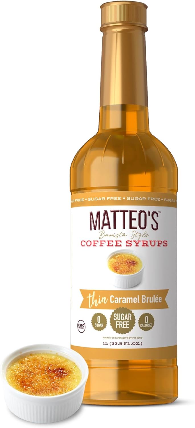 Matteo's Caramel Brulee for Coffee, Lattes, Cappuccinos & Desserts – Sugar-Free Sweetener for Beverages, Keto Friendly, Zero Calories, Indulgent Flavor, Non-Alcoholic,Ideal for Hot Drinks 33.8oz (1pk)
