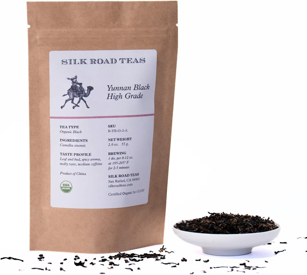 Silk Road Teas, Organic Loose Leaf Yunnan Black Tea, English Breakfast, Hot or Iced Thirst-Quenching Sweetness, 2 ounces