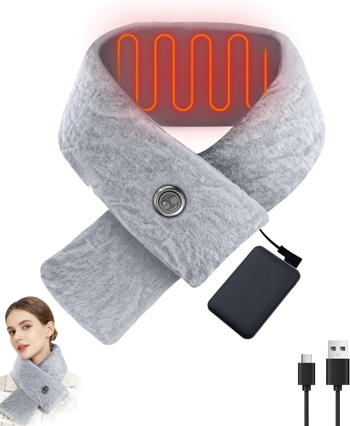 Heating Pad for Neck, 5000Amh Heated Scarf Rechargeable with Light Button, 3 Heating Levels Heated Neck Wrap for Pain Relief, Electric Heated Pad for Men & Women, Valentine's Day Gifts