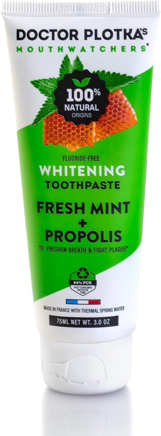 Fluoride Free Toothpaste, Hydroxyapatite Toothpaste for Adults, Organic Propolis, Naturally Sourced Ingredients for Whitening, Sensitive Teeth & Gums, SLS Free, Fresh Mint, by Dr. Plotka's, 3oz
