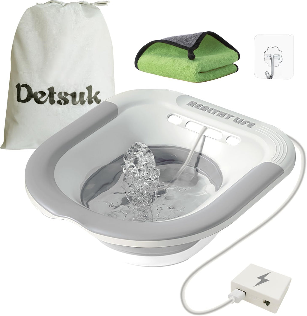Foldable Electric Sitz Bath Kit with Automatic Flushing for Hemorrhoid Relief and Postpartum Care | Portable Hip Bath Basin for Perineal Soaking, Pain Relief, and Bidet Functionality, Easy to Use