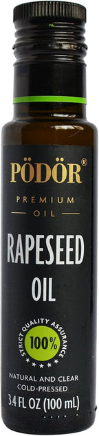 PÖDÖR Premium Rapeseed Oil - 3.4 fl. Oz. - Cold-Pressed, 100% Natural, Unrefined and Unfiltered, Vegan, Gluten-Free, Non-GMO in Glass Bottle