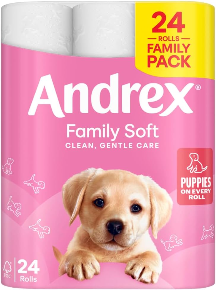 Andrex Family Soft Toilet Paper 24 Rolls (Previously Andrex Gentle Clean) Gentle on your Family’s skin– Pack of 24 Toilet Rolls, FSC Certified