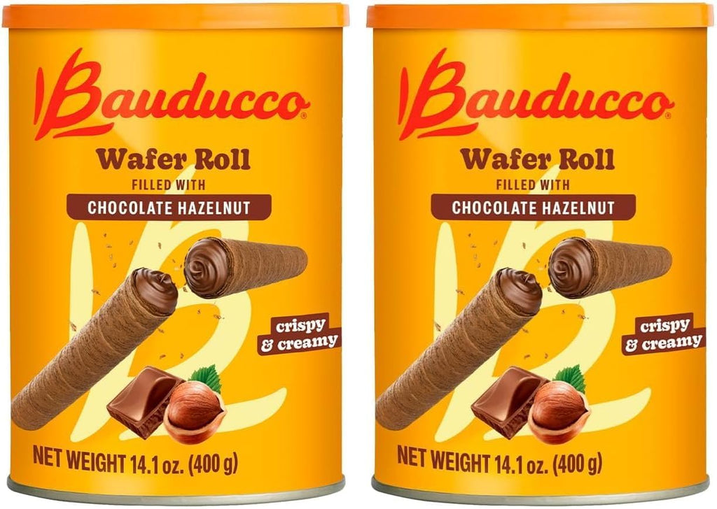 Bauducco Wafer Rolls, Chocolate Hazelnut, 14.1 oz (Pack of 2) - Crispy Cream-Filled Cookies - Gourmet Rolled Wafer Sticks - Premium Dessert Treat - Perfect for Coffee, Parties & Gift Baskets - Family Sharing Snack