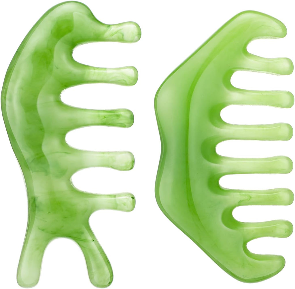 Geiserailie 2 Pcs Jade Combs Esthetician Supplies Massage Stone Hair Gua Sha Scraping Scalp Comb Facial Massage Tool Handheld Head Tools Head Caring Therapy Mother's Day for Women(Fashion Style)