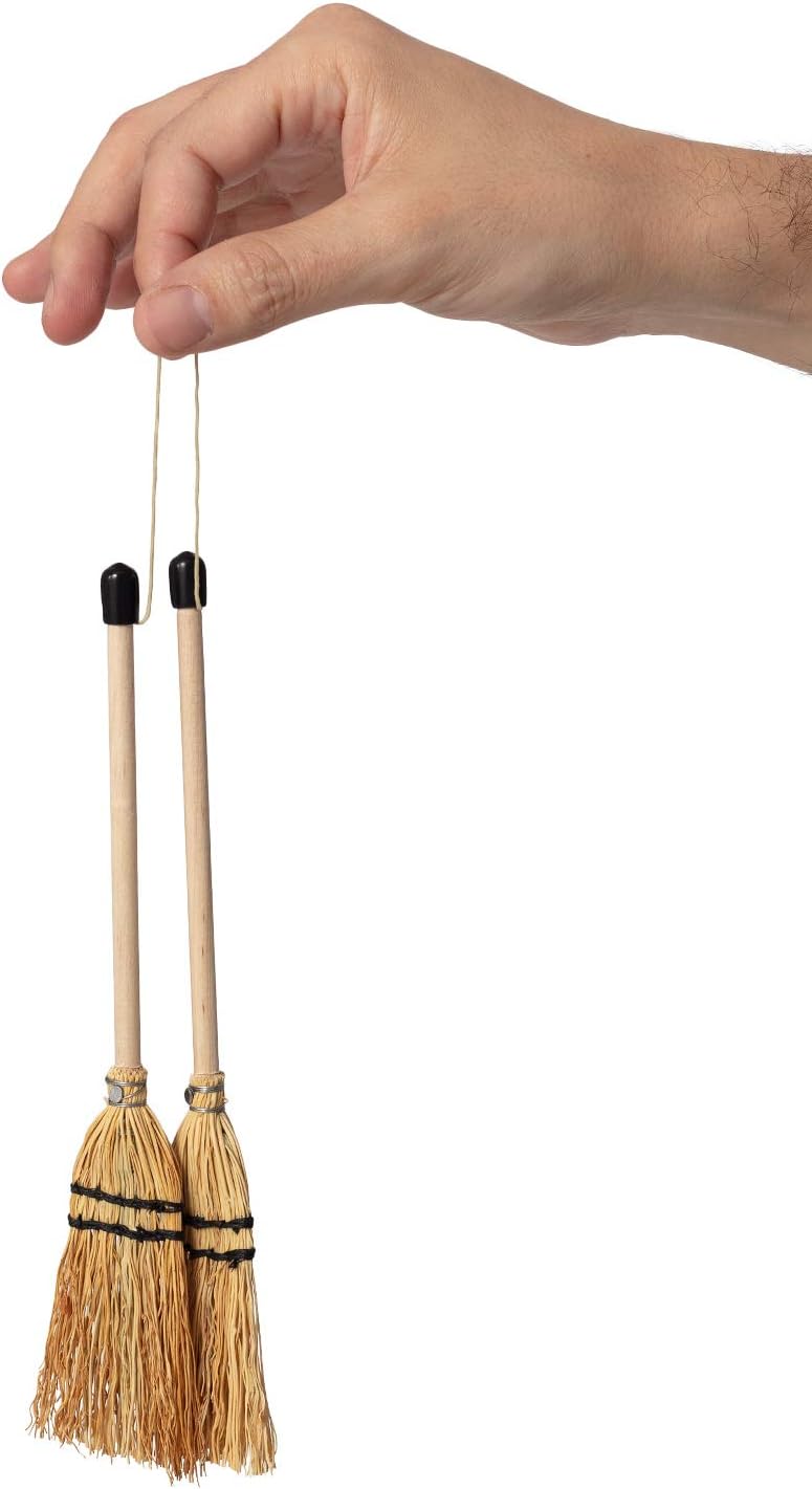 MENDI Handmade 2 Miniature Broom 8"-9" (aprox.) Made in Europe. A Detail for Gift, Favor, Decoration, It Supports Craftsmanship and mini Manufacturing Detail.