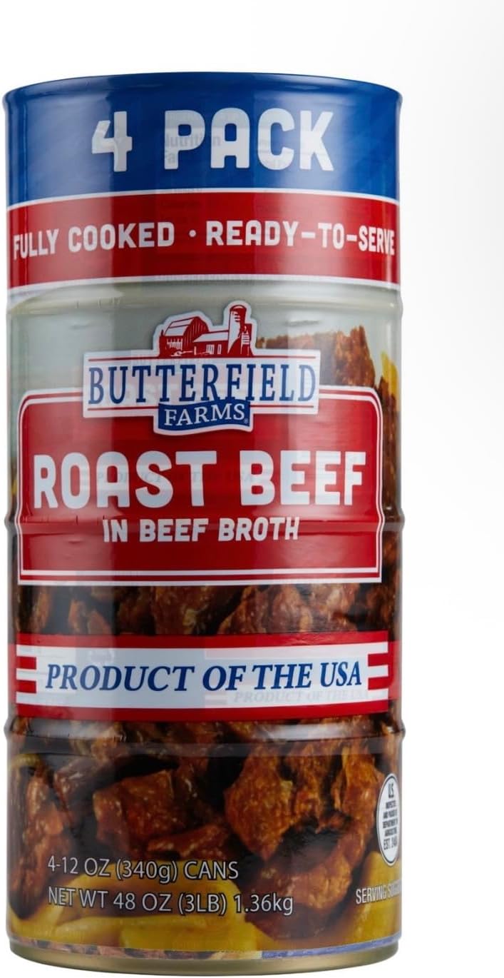 Roast Beef in Beef Broth in a Can, 12 oz., 4 Pack, 3lbs Total, 97% Fat Free