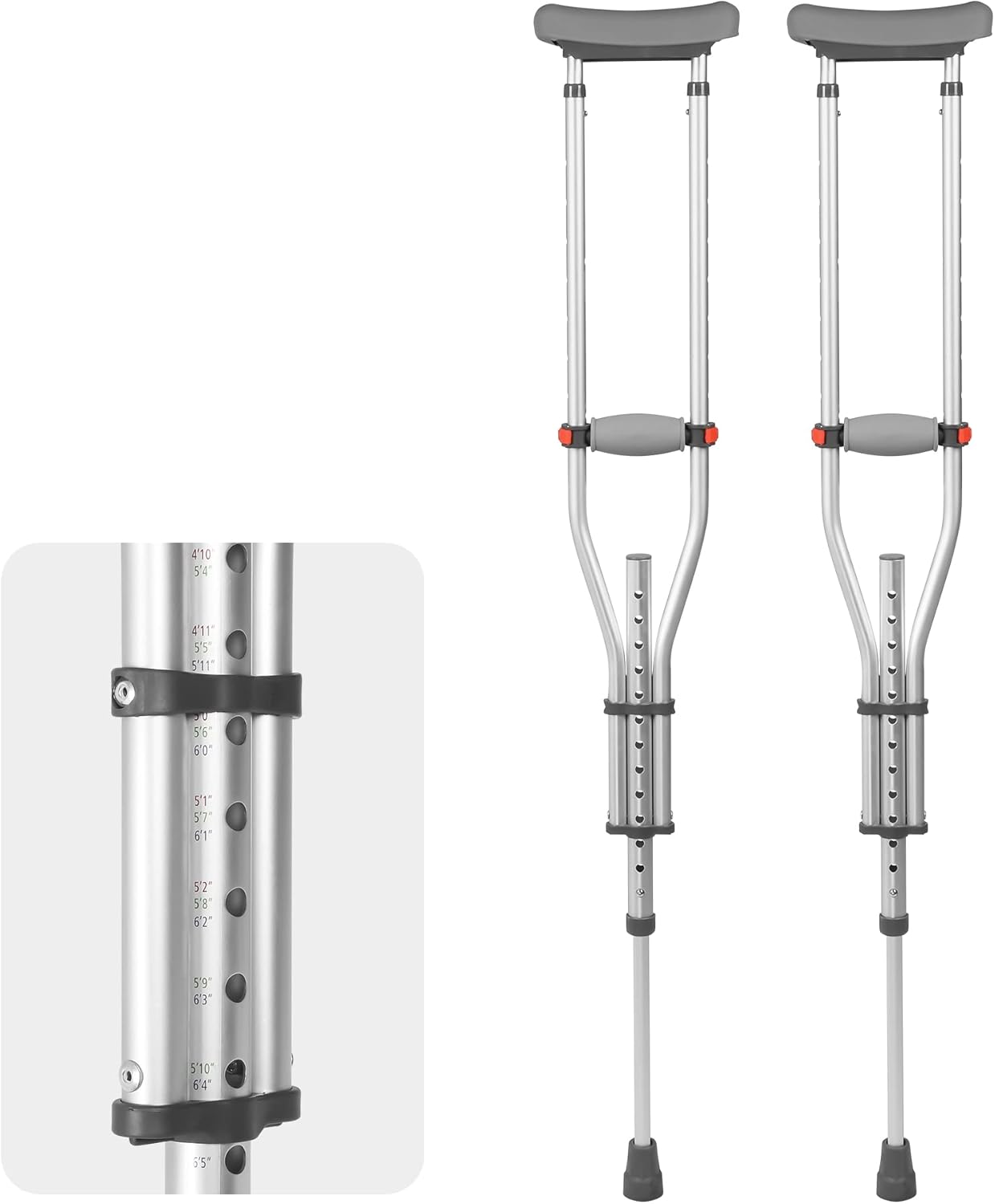 1 Pair Universal Crutches for Adults and Teenager, Adjustable Height for 4'7" to 6'7", 300 LBS Capacity Aluminum Lightweight Crutches with Underarm Pads
