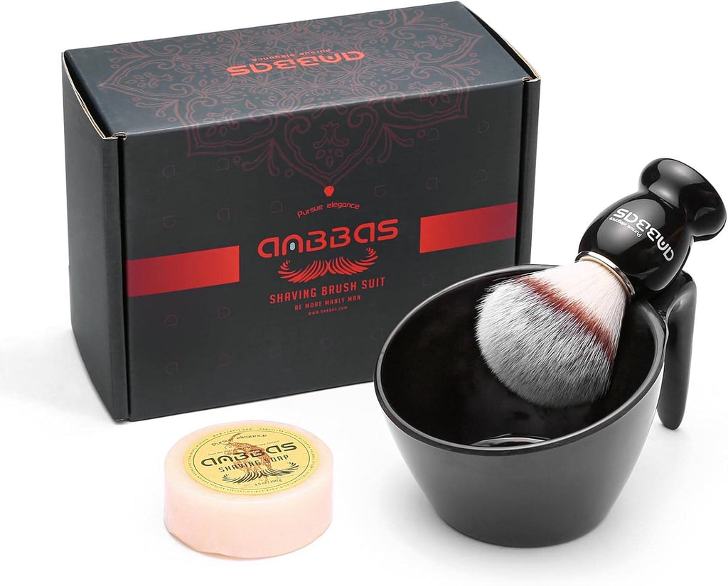 Anbbas Shaving Brush with Synthetic Badger Bristles Wood Handle,Melamine POP Mug for Lathering and 3.5oz Shaving Soap for Men Wet Shave,Women Girls Hair Removal