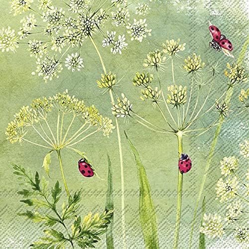 Boston International IHR 3-Ply Paper Napkins, 20-Count Lunch Size, Ladybirds