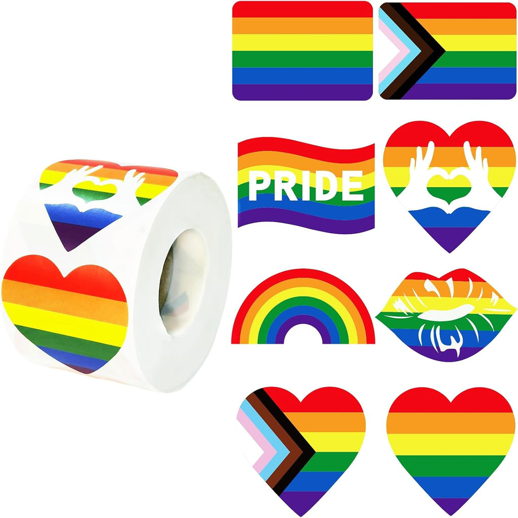 600 Pcs Gay Pride Stickers, Progress Pride Rainbow Heart Stickers for Gay Lesbian Bisexual Pride Month LGBTQ Parades Decorations, 8 Design
