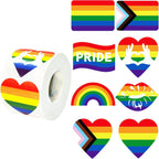 600 Pcs Gay Pride Stickers, Progress Pride Rainbow Heart Stickers for Gay Lesbian Bisexual Pride Month LGBTQ Parades Decorations, 8 Design