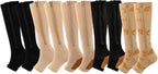 Valcatch 5 Pairs Zipper Compression Socks for Women Men 20-30 mmHg Support Hose Stockings Calf Knee High Running Walking