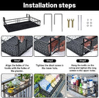 Metal Planter Flower Pot Holder Railing Shelf, Iron Balcony Planters Railing Hanging Bucket Pot Flower Holder with Hooks for Outdoor Garden Porch Patio(Black, 23.6 x 7.8 x 4.7 Inch)