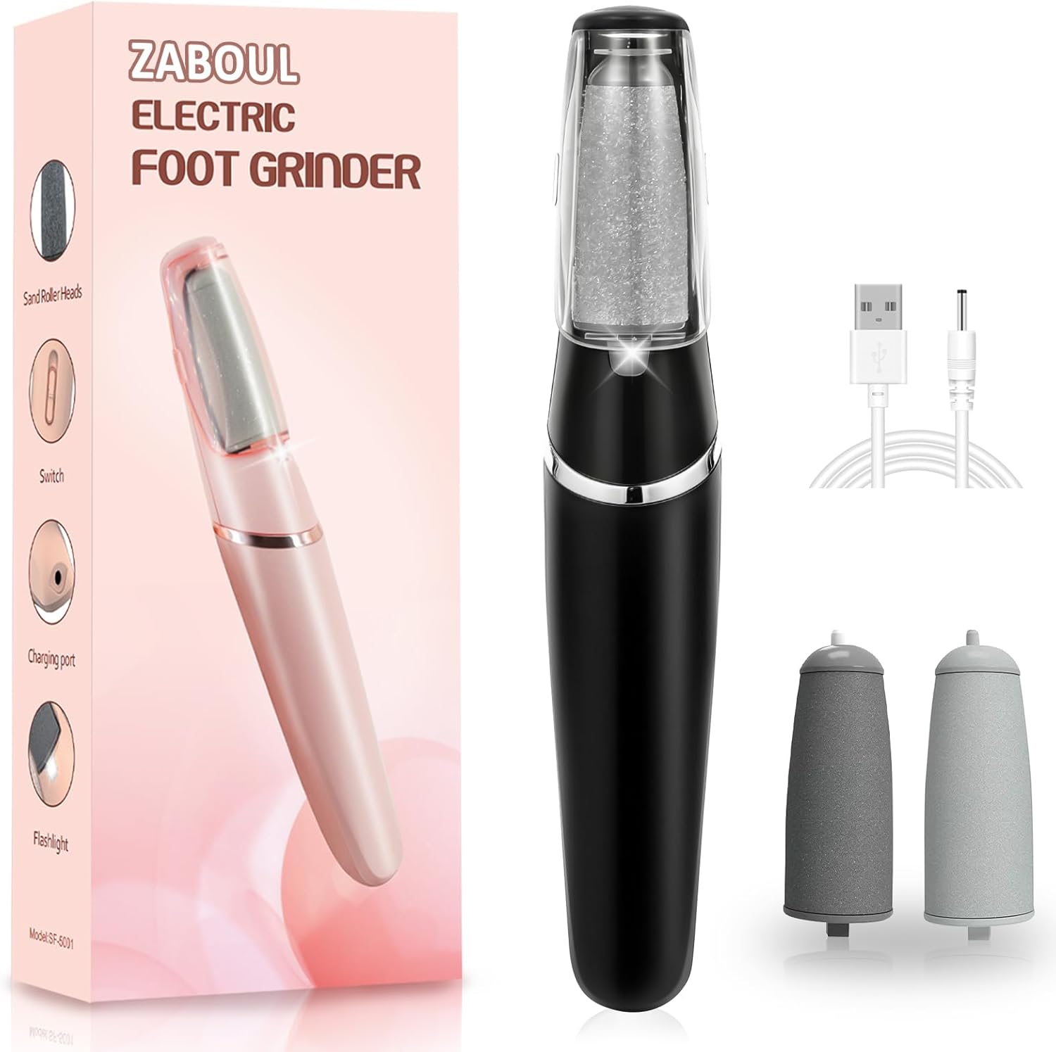 Electric Foot Callus Remover, Callus Remover for Feet Rechargeable Portable Pedicure Tool Kit, Smooth Pedicure Wand for Feet Care, Removes Dry Hard & Dead Skin Ideal Gift -Black