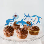 30Pcs Shark Cupcake Toppers Happy Birthday Sea Cake Picks for Shark Ocean Theme Kids Birthday Baby Shower Party Supplies