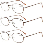 Eyekepper Metal Frame Spring Hinged Arms Reading Glasses 3 Pair (Brown) Valupac Metal Readers +1.50