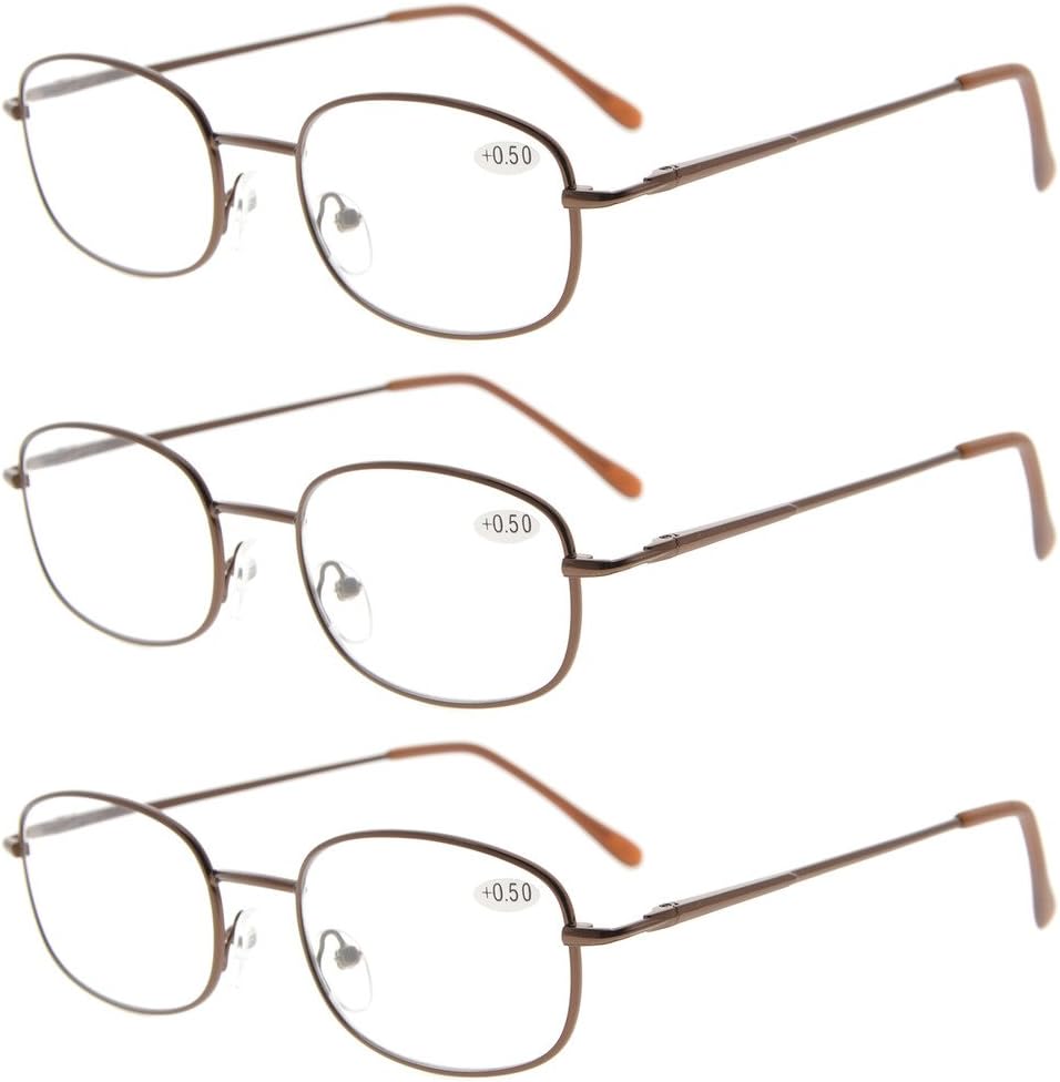 Eyekepper Metal Frame Spring Hinged Arms Reading Glasses 3 Pair (Brown) Valupac Metal Readers +1.50