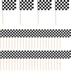 100 Pack Checkered Racing Flag Toothpicks - Checkered Flag Decorations for Cupcakes, Party Platters, Sports Themed Events