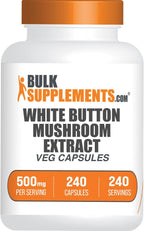 BulkSupplements.com White Button Mushroom Capsules - Mushroom Supplement, Agaricus Mushroom Capsules - White Button Mushroom Extract, Vegan, 240 Count (Pack of 1)