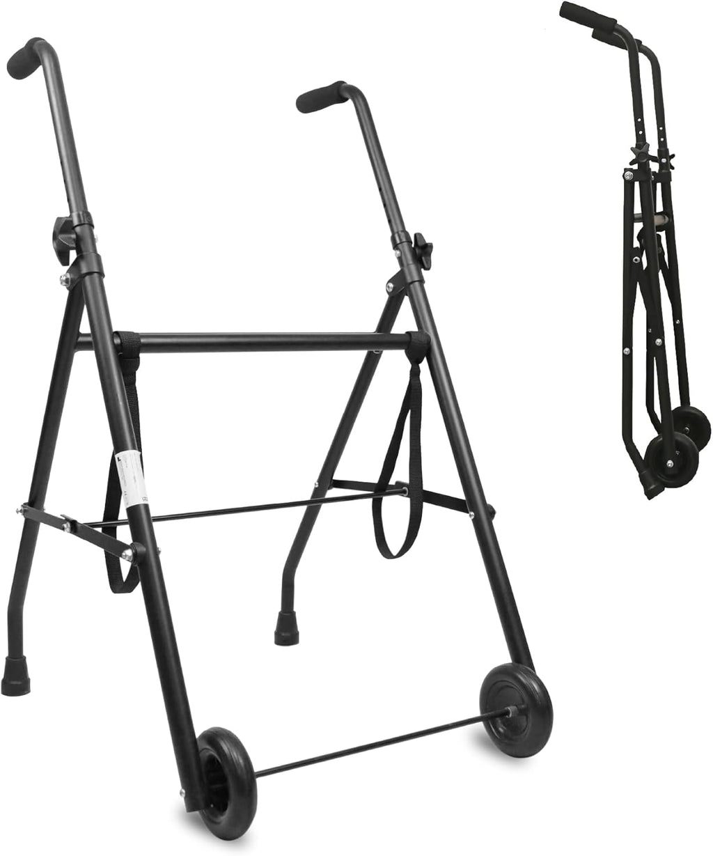 PEPE Mobility Walking Frame with Wheels, Narrow and Foldable, Lightweight Aluminium, 2 Wheels for Elderly People, Black