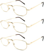3 Pairs Metal Vintage Reading Glasses with Spring Hinge for men women