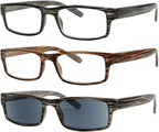 Eyekepper Spring Hinge Striped Reading Glasses (3 Pairs) Men Includes Sunshine Readers +0.5