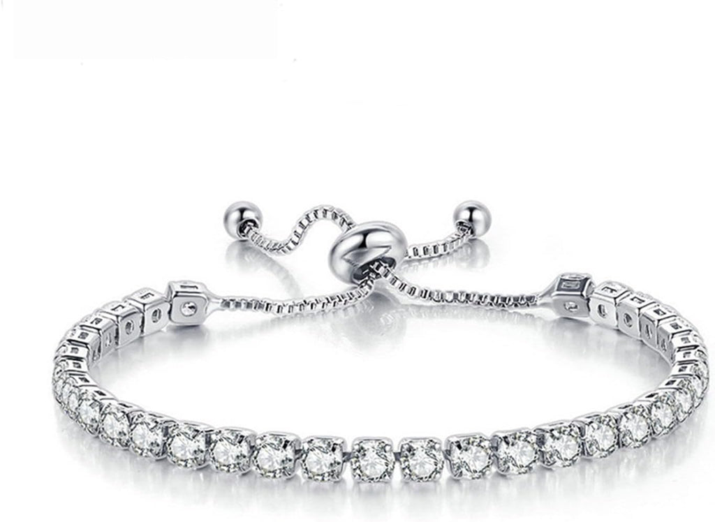Tennis Bracelets, Tennis Bracelets for Women White Gold Plated Diamond Classic Adjustable Slider Bracelet Silver Fashion Jewelry Wedding Women Gifts Women (Silver/Rose Glod/Green)