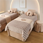 7-Piece Massage Table Bedding Set, Full Spa Bed Cover with Face Hole, Matching Skirt, Pillowcase and Stool Cover, Salon Massage Linens, Machine Washable(Khaki,74.8x27.5in)