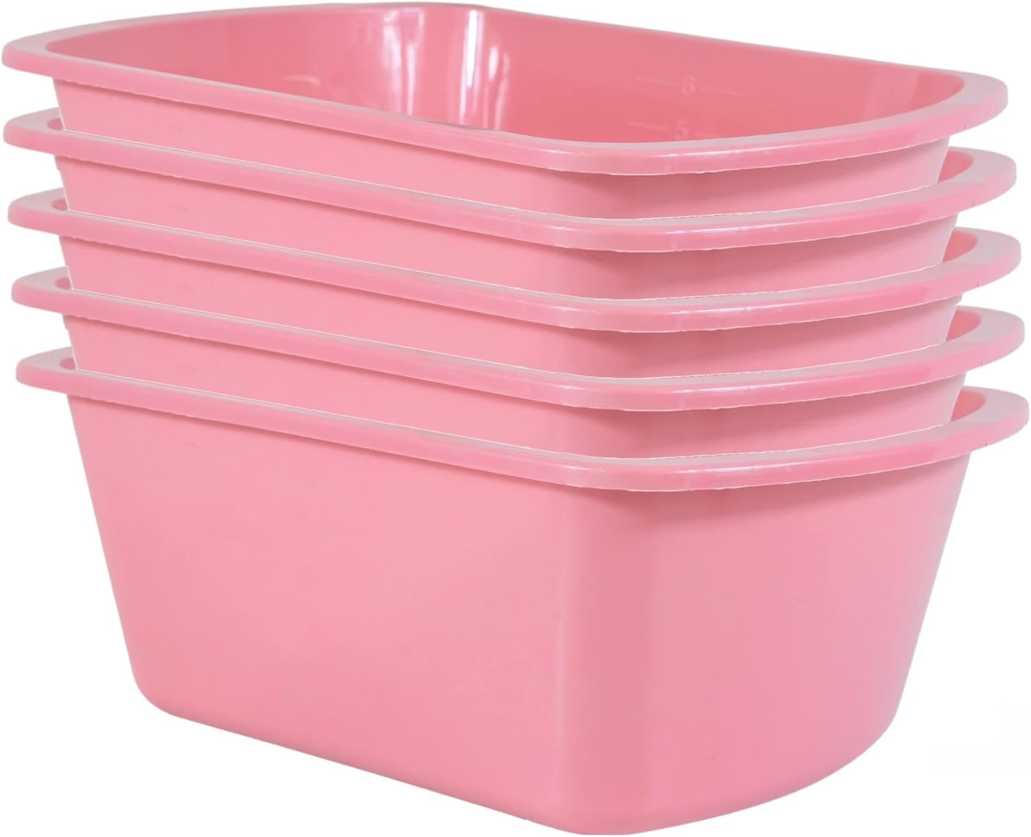 Vakly Wash Basin 7-Quart [5 Pack] Pink – Rectangular Plastic Tub with Graduated Markings, Small Portable Soaking Basin for Face Washing, Foot Bath, Laundry & Bedside Care