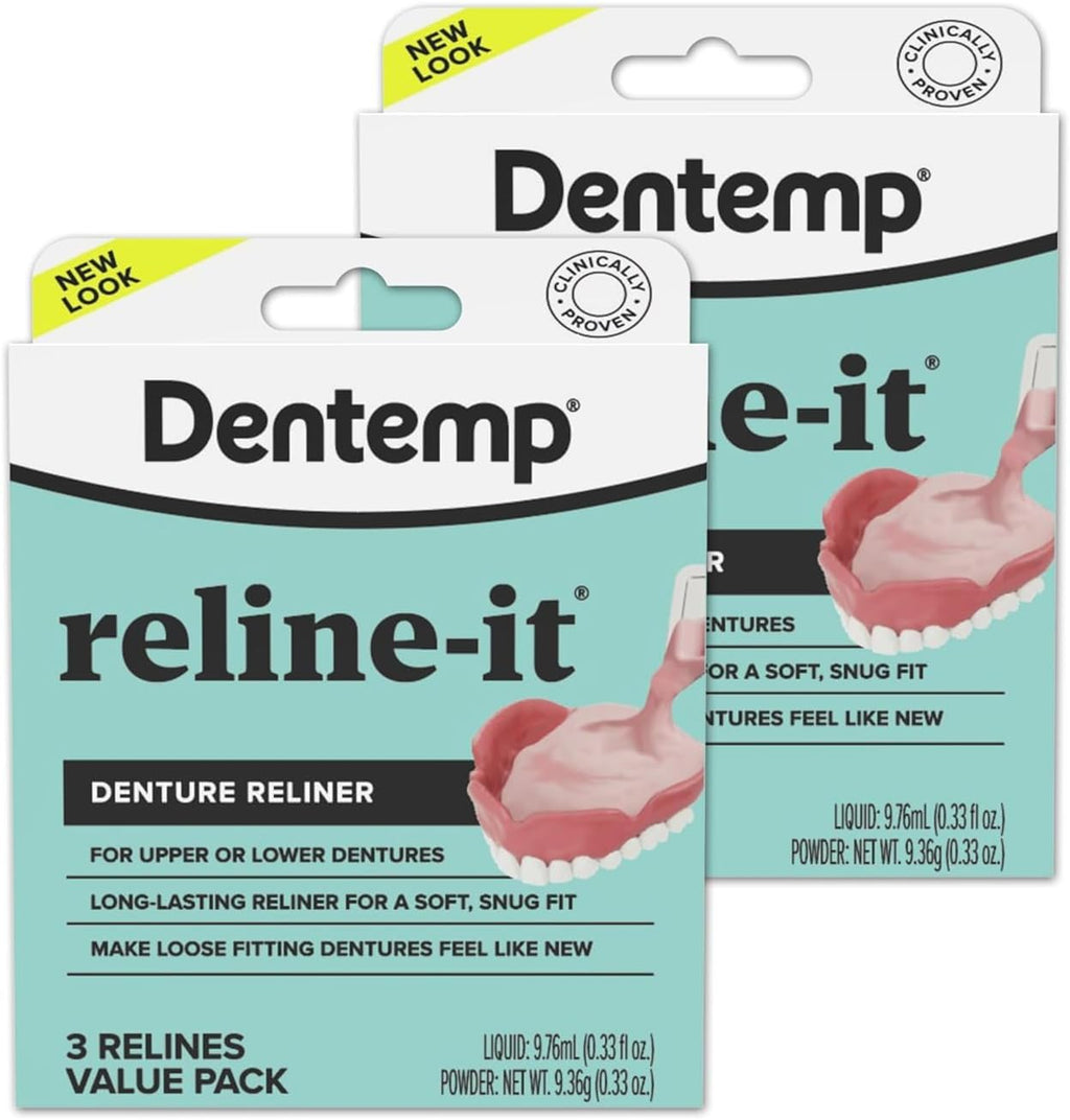 Dentemp Denture Reline Kit Value Pack - Advanced Formula Reline It Denture Reliner - Denture Kit to Refit and Tighten Dentures for Both Upper & Lower Denture (2 Pack (6 Relines))