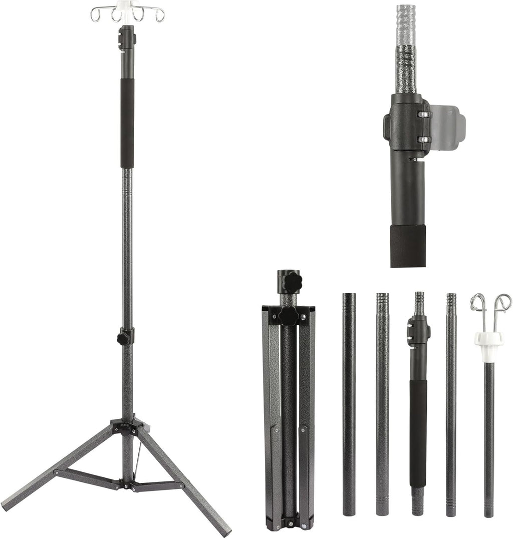 IV Poles,46to 85In IV Stand Floor with 4 IV Bag Holder Stand Portable Telescopic Stabilizing Tripod Stainless Steels Pipe Extension Pole IV Influsion Pole Lightweight Strudy (46-86in)