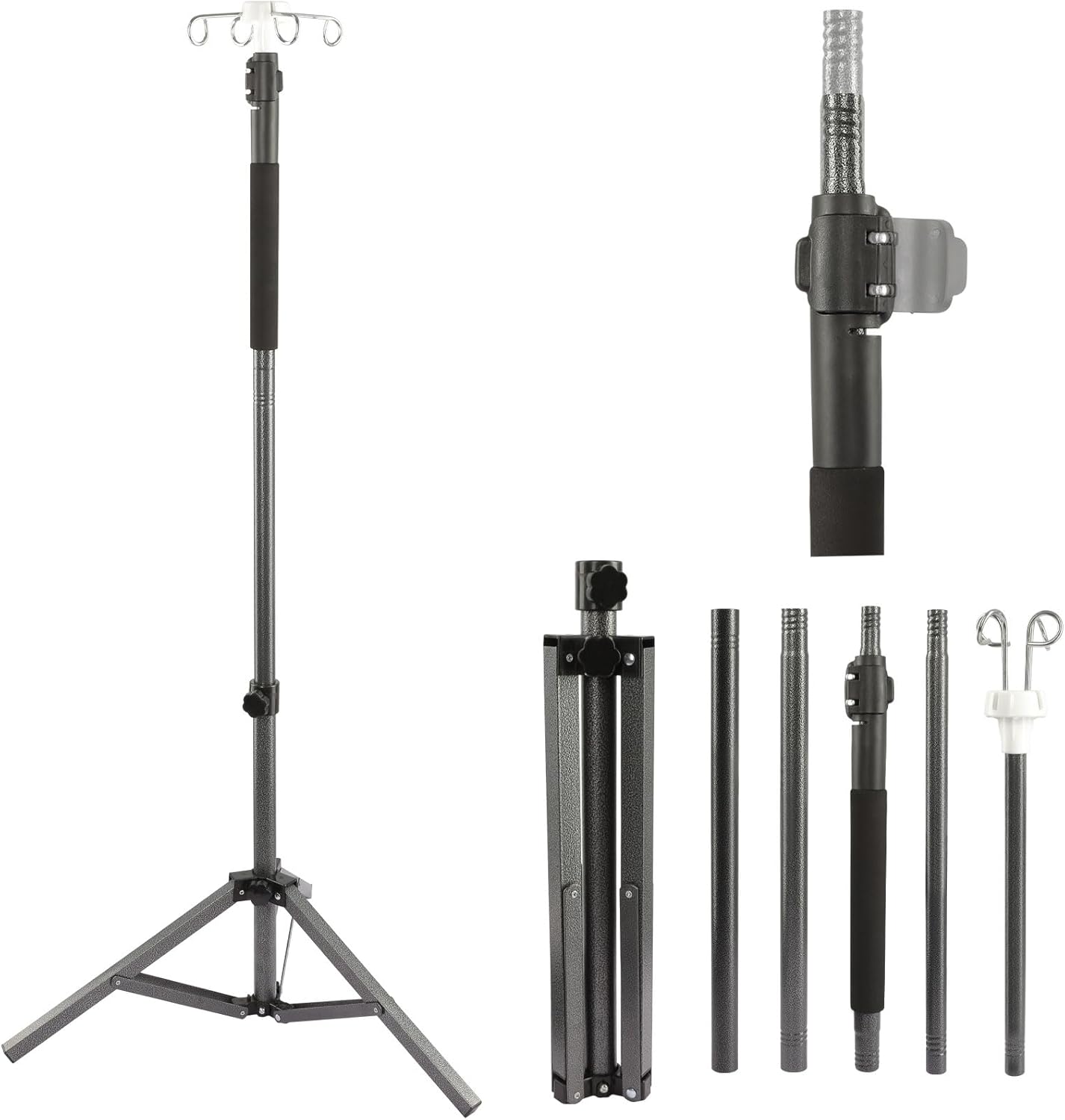 IV Poles,46to 85In IV Stand Floor with 4 IV Bag Holder Stand Portable Telescopic Stabilizing Tripod Stainless Steels Pipe Extension Pole IV Influsion Pole Lightweight Strudy (46-86in)
