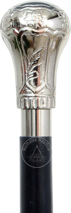 Humaira Nautical Chrome Plated Brass Knob - Walking Cane - 36" - Chrome/Black