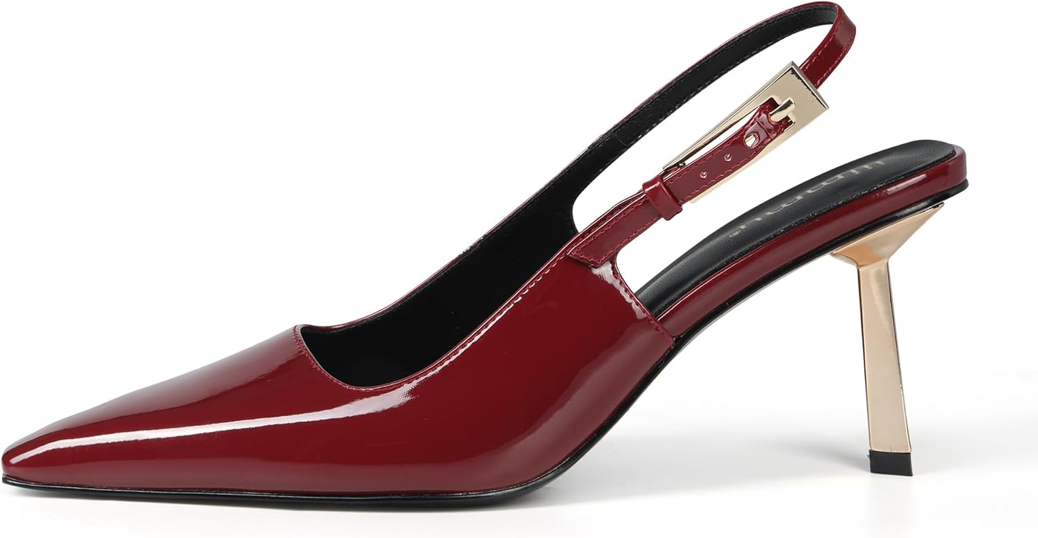 iiimmu Slingback Heels for Women 3.5 in / 4 in Kitten Heel Closed Toe Pumps Dress Shoes