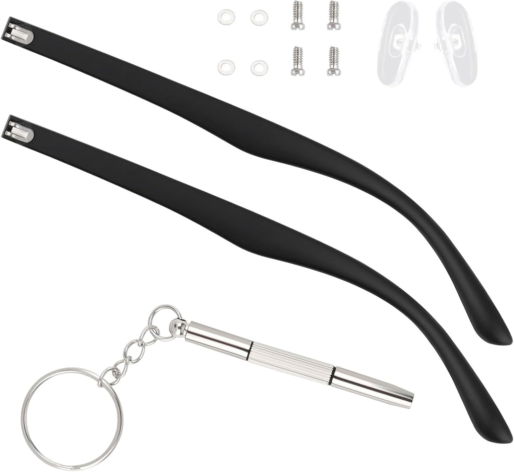 1 Pair Glasses Arm Replacement Kit, Universal Eyeglasses Repair Kit,Black Glasses Legs Replacement Eyeglass Arm Replacement Accessories with Screwdrivers, Screws, Washers, Nose Pads(6 mm)