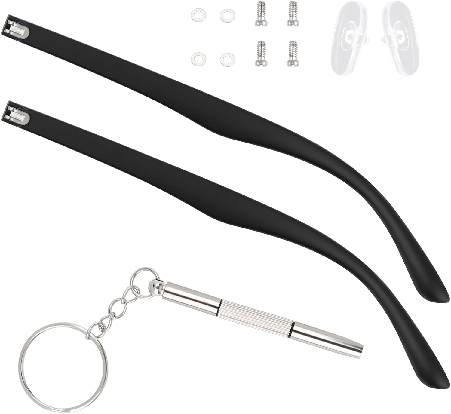 1 Pair Glasses Arm Replacement Kit, Universal Eyeglasses Repair Kit,Black Glasses Legs Replacement Eyeglass Arm Replacement Accessories with Screwdrivers, Screws, Washers, Nose Pads(6 mm)