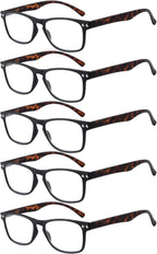 Eyekepper Ultrathin Flex Frame 5-Pack 80's Reading Glasses Black Frame Tortoise Arm +2.5