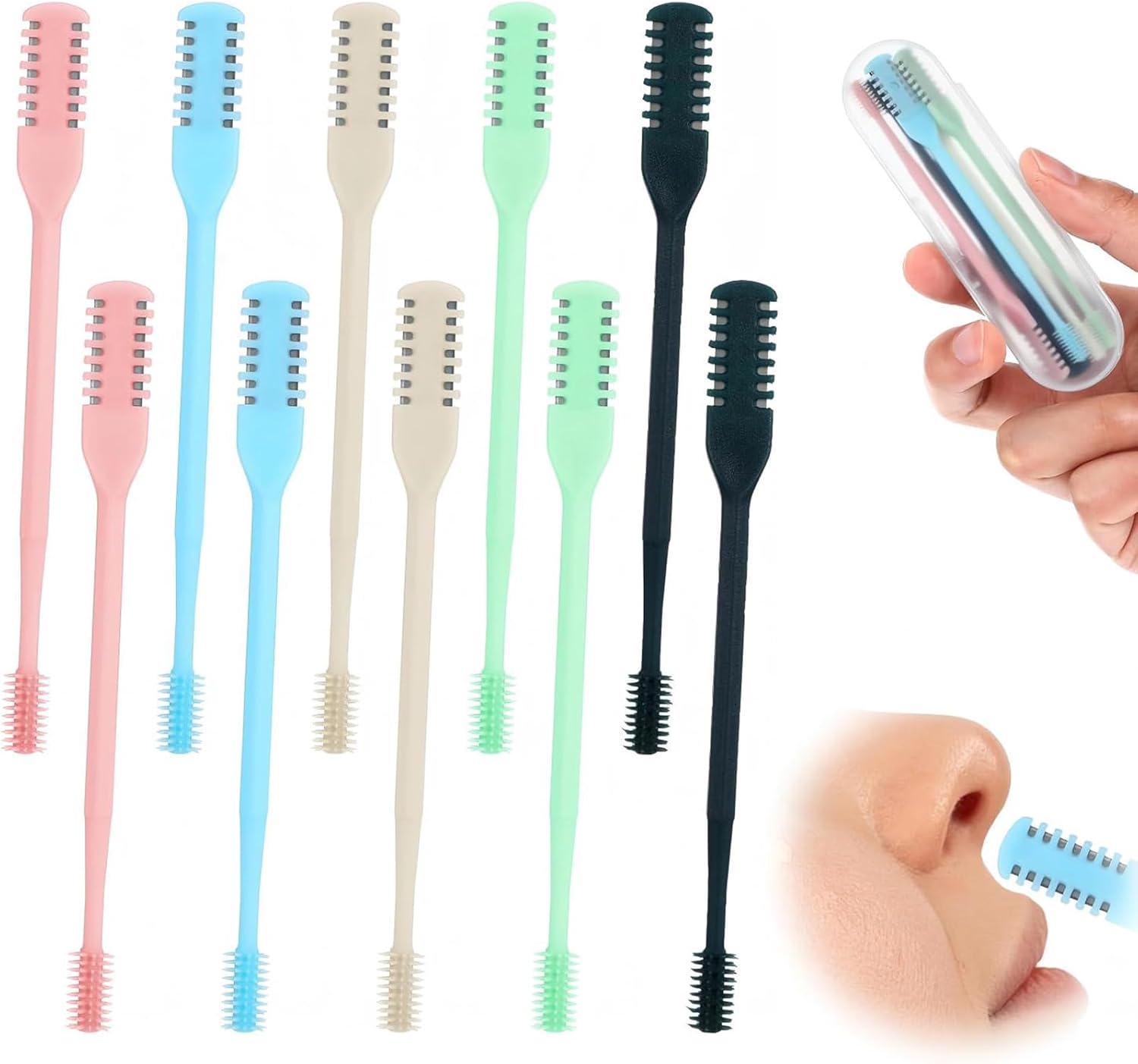 10-Pack Nose Hair Trimmer for Men,2-in-1 Nasal Hair Cutter Sticks Double Sided Nose Knife，Portable 360° Rotating Manual Nose Hair Cutter for Women and Men