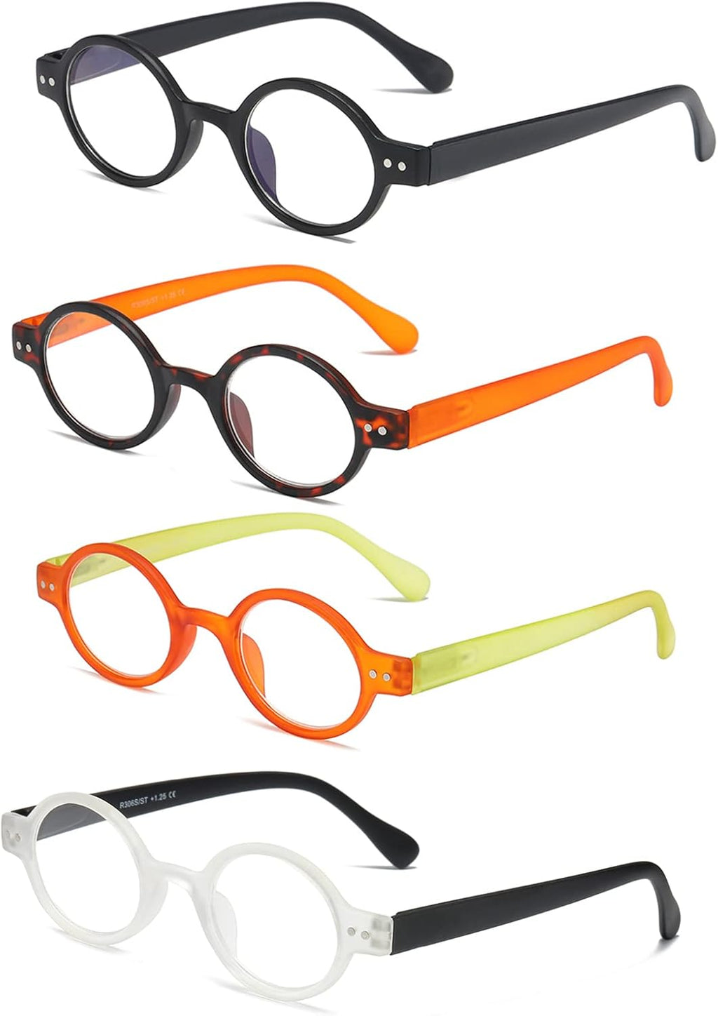 4-Pack Mini Small Round Reading Glasses Comfortable Readers for Women and Men (Multicoloured, 1.00, multiplier_x)