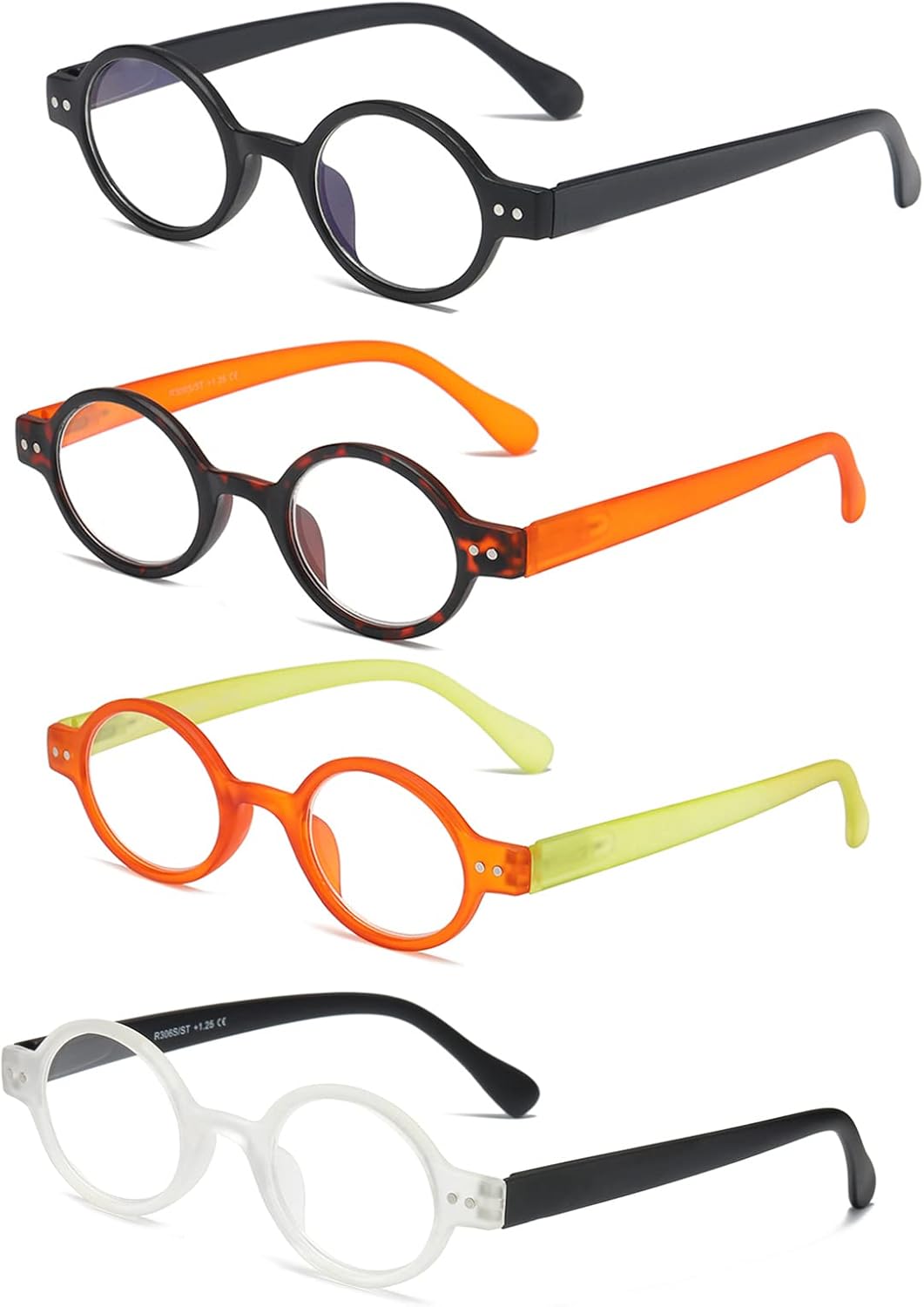 4-Pack Mini Small Round Reading Glasses Comfortable Readers for Women and Men (Multicoloured, 1.00, multiplier_x)