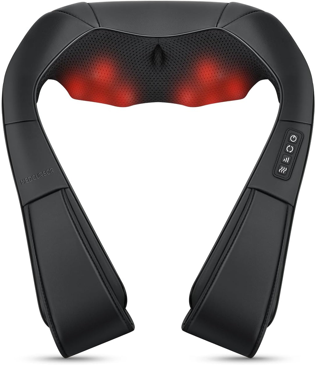 Medcursor Neck Massager - Portable Electric Neck and Back Massager with Heat, Deep Tissue 3D Kneading Pillow for Muscle Pain Relief, Ideal Father’s Day Gift, Not Cordless