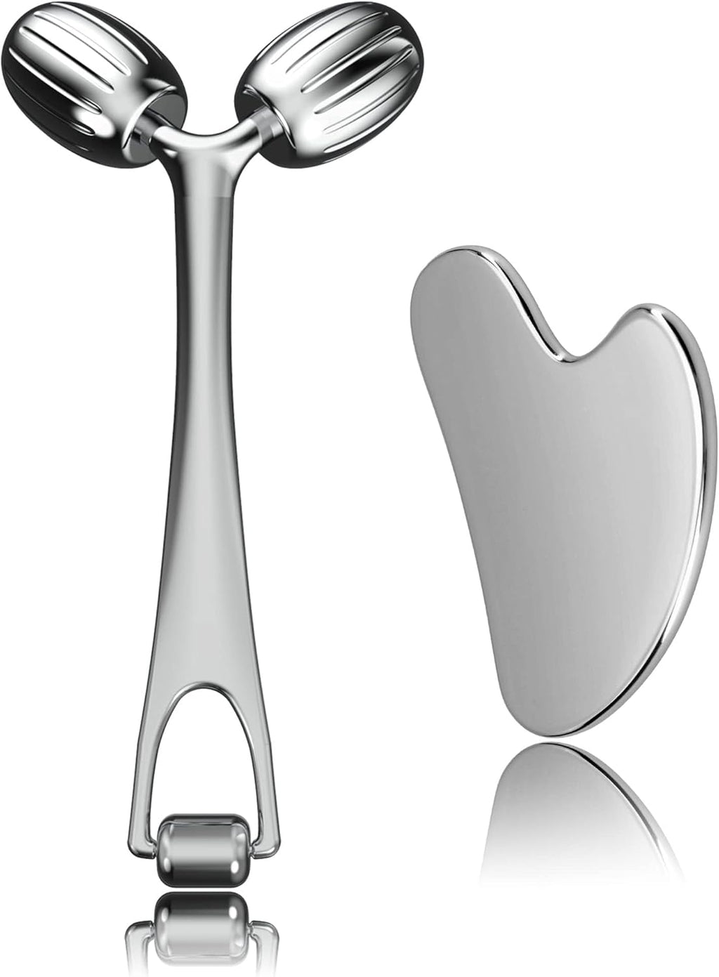 Yeamon Gua Sha Facial Tools and Face Roller Set, Facial Massage Tool for Women’s Skincare Routine,Cooling Stainless Steel Face Sculpting Eyes Roller Guasha for Daily Use or Self-Care Gift for Women