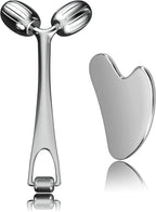 Yeamon Gua Sha Facial Tools and Face Roller Set, Facial Massage Tool for Women’s Skincare Routine,Cooling Stainless Steel Face Sculpting Eyes Roller Guasha for Daily Use or Self-Care Gift for Women
