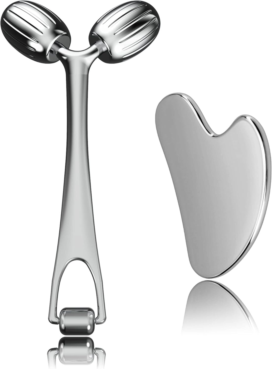 Yeamon Gua Sha Facial Tools and Face Roller Set, Facial Massage Tool for Women’s Skincare Routine,Cooling Stainless Steel Face Sculpting Eyes Roller Guasha for Daily Use or Self-Care Gift for Women
